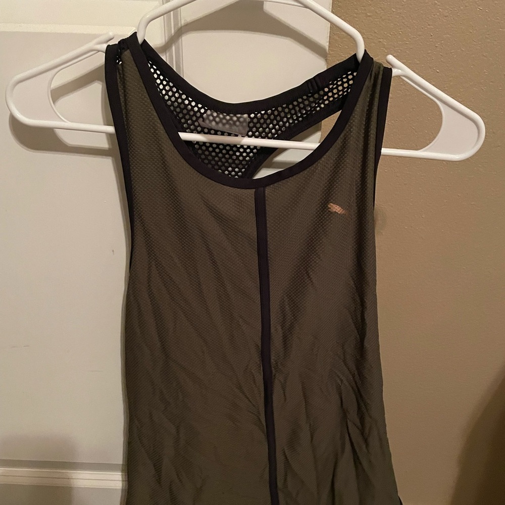PUMA OLIVE GREEN AND BLACK NET BACK ATHLETIC TANK